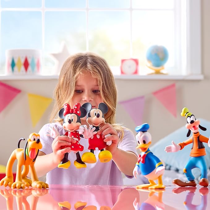 Disney Store Official Mickey Mouse & Friends Articulated Figure Set - Fab Five Toy Action Figures Set - Includes Mickey, Minnie, Donald, Pluto & Goofy - Articulated 8'' Toys with Scenic Display Box