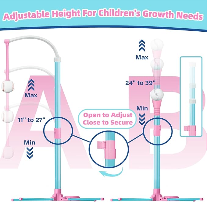 3-in-1 T Ball Set for Kids, Adjustable Height Hanging Baseball Batting Tee Set with 2 Bats, Teeball Hitting Stand, Ball Launcher for Toddlers, Sport Toys Outdoor/Indoor for Boys Girls