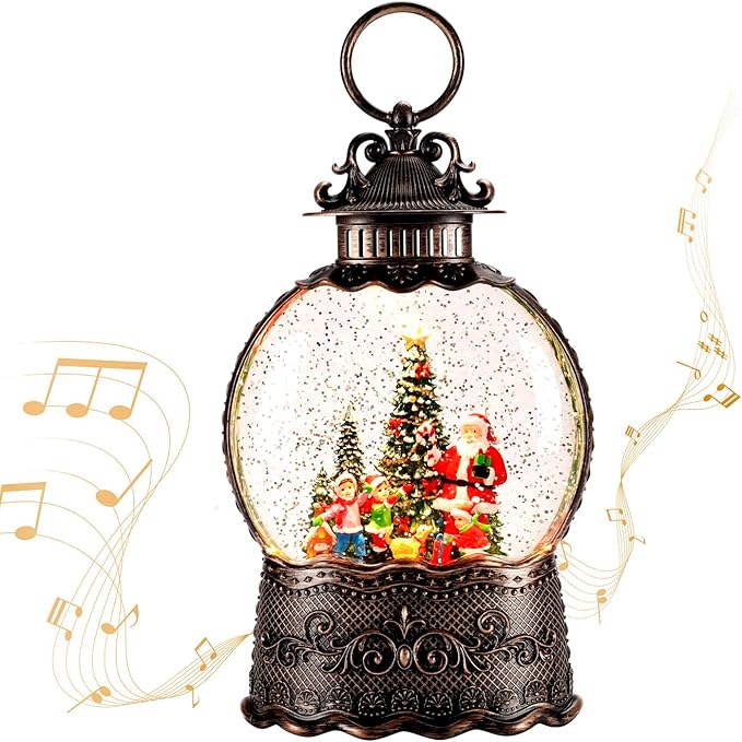 100mm Christmas Snow Globe with Music and Waterfall Effects Christmas Lights with Elderly and Children Christmas Tree Indoor Scene Dual Power Mode: USB Charging and Battery Powered