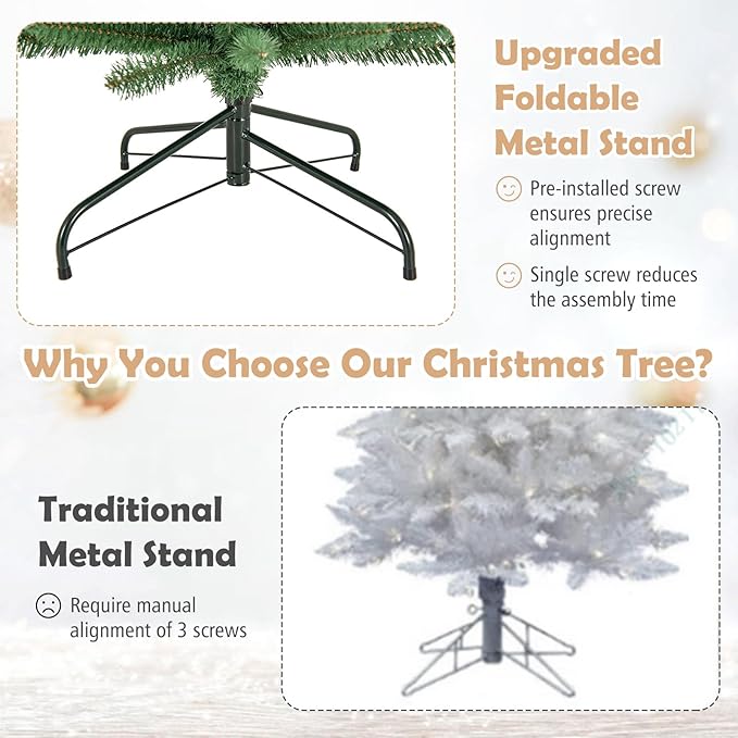 GOFLAME 8FT Prelit Pencil Christmas Tree, Slim Artificial Xmas Tree with 671 Memory Wire Branch Tips, 250 Warm White LED Lights & Upgraded Metal Stand, Seasonal Holiday Decoration Tree for Home Party