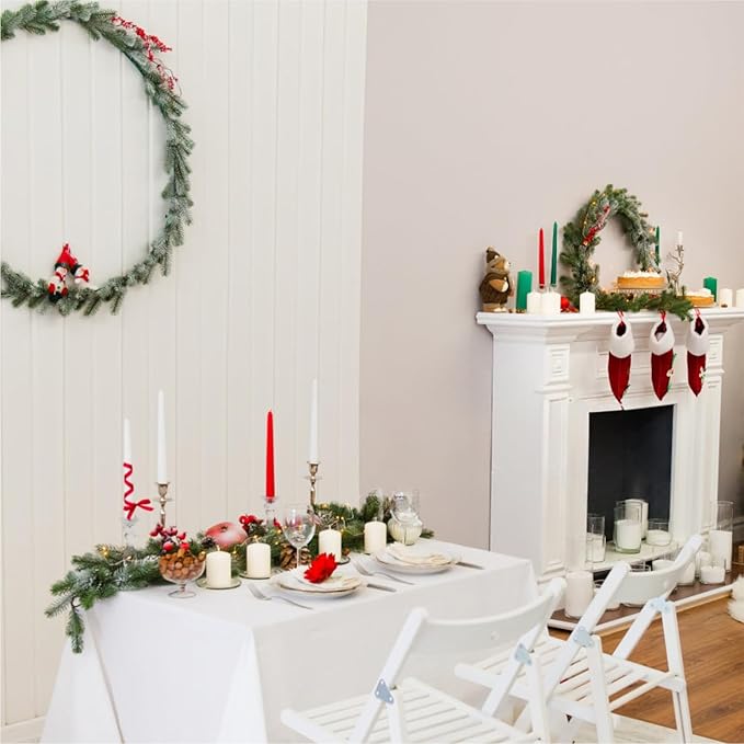 12 Pack Christmas Tablecloths for Rectangle Tables, 54 x 108 Inch Disposable Plastic Table Covers for Xmas Party Decoration, Red White Green Waterproof Table Cloth Bulk for Wedding Gathering Banquet