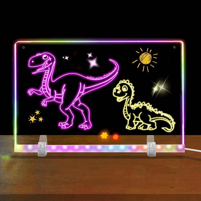 SetGame LED Drawing Board with Colors, 16 Inch Doodle LED Note Boards Include 7-Color Pens,9 Lighting Modes, Hanging Chain - Light up Dry Erase Board for Kids/Adults/Christmas/Birthday/Gifts