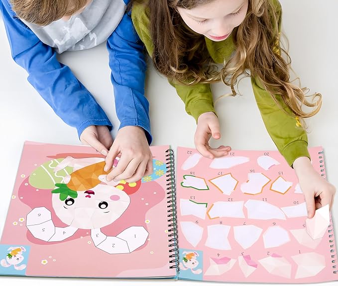 90shine 2PCS Easter Crafts for Kids Ages 4-8 Sticker Books Basket Stuffer Gift Create 22 Pictures