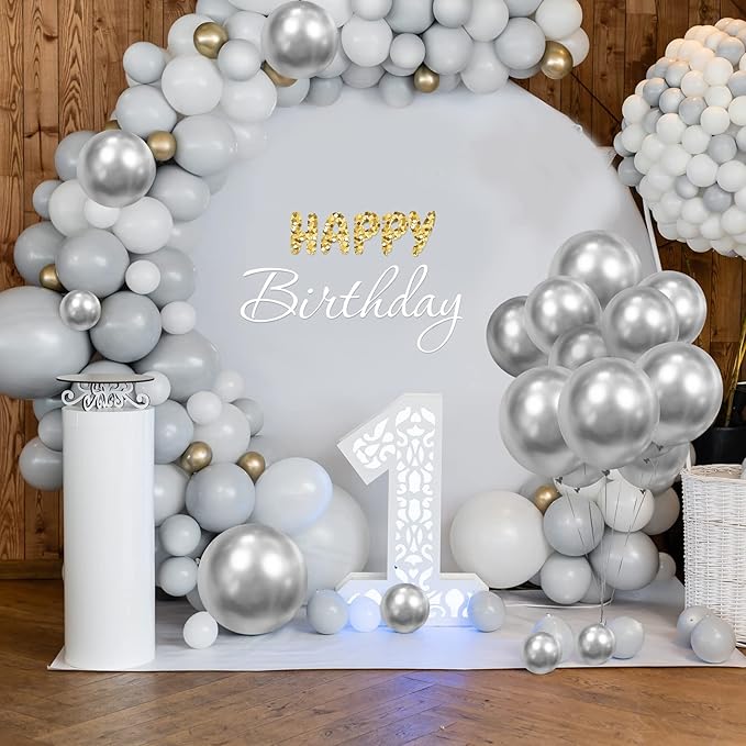 300 Pcs Latex Balloons Different Sizes 5/10/12/18 Inch Party Anniversary Balloons Bulk for Birthday Wedding Baby Shower Party Decoration(Metallic Silver)