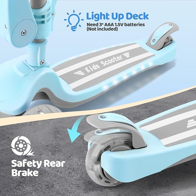 3 Wheel Scooter for Kids Ages 2-10 Years, 2 in 1 Kick Kids Scooter with Swivel Seat, Flashing Wheels and Light up Deck, 4 Adjustable Heights, Lean to Steer, Suitable for Boys & Girls Aged 2+