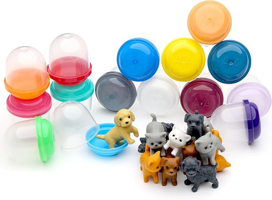 Vending Machine Capsules with Toys - 250 Pcs of 1.1 Inch Tiny Frosty Clear-Colored Acorn Capsules and Cute Dog and Cat Figurines for Kids - Plastic Capsules for Toys Bulk- Easter Basket Stuffers