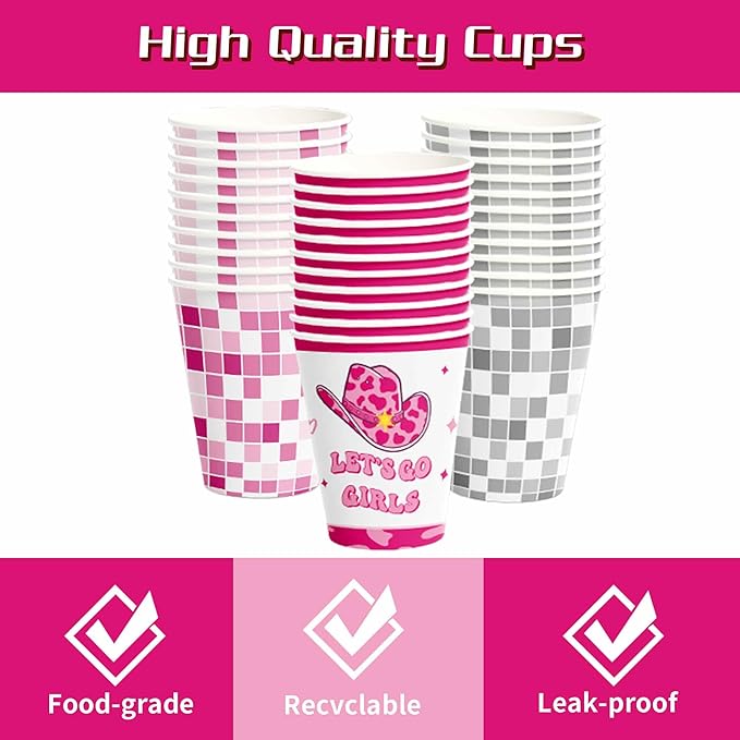 158 PCS Cowgirl Birthday Party Decorations Disco Cowgirl Party Supplies - Includes Plates, Napkins, Cups, Banner, Hanging Swirl, Tablecloth, Balloon for Western Cowgirl Party Decorations, Serve 30