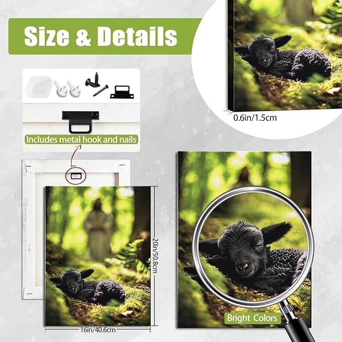 AbcCustomize Jesus Running After Lost Lamb Christian Wall Decor, Religious Wall Decor for Home, Jesus Wall Art Canvas Prints Ready to Hang, Inspirational Christian Art for Prayer Room, Baptism Gift