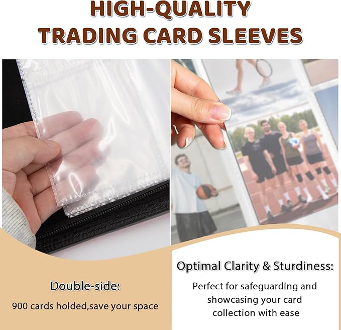 900 Pocket Baseball Trading Card Binder, Trading Card Storage Album with 50 Durable 9-Pocket Pages, Double Sided Pocket Zipper Binder for Christmas Thanksgiving Birthday