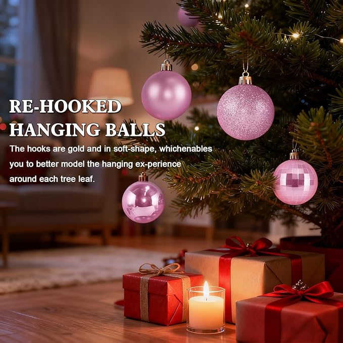 2.36" Christmas Balls Christmas Tree Ornaments Shatterproof Plastic Holiday Ornament Festival Hanging Ball Holiday Decorations Set of 24pcs