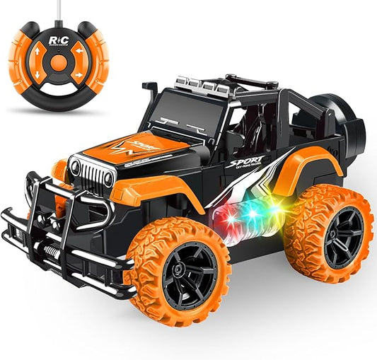 Remote Control Car for Kids 3-5, Off Road Rc Racing Car Vehicle Remote Control Truck for Girls Boys 4-7 8-12 Monster Trucks with 3 Color Led Lights Birthday Gift, Orange