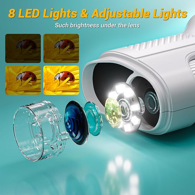 2.4" Screen Pocket Kids Microscope: 1000X Handheld Microscope for Photo and Video - Portable Science Kits STEM Toys – Christmas/Birthday Gifts for Girls & Boys Ages 3-12(White)