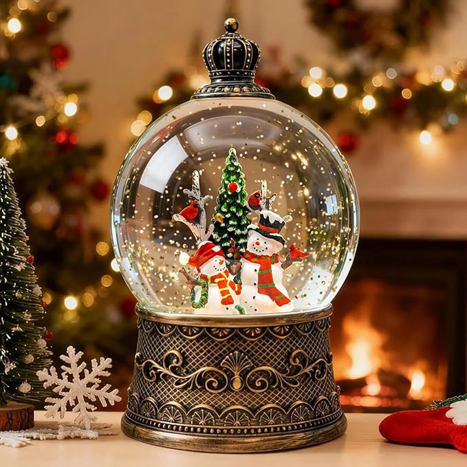 Christmas Snow Globes Lantern, Snowman and Christmas Tree Christmas Decorations Indoor, 6H Timer Battery & USB Powered Light Up Musical Snow Globes for Kids Women Adults Gift Thanksgiving Home Decor