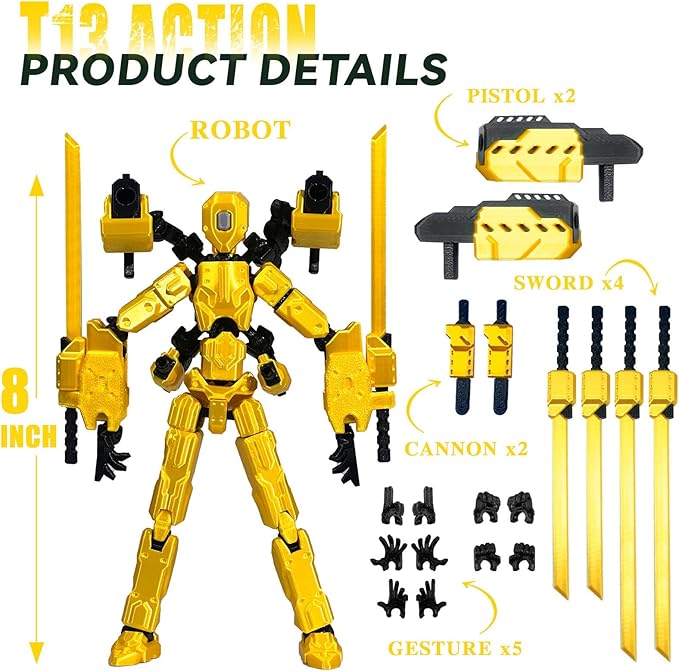 8 inch T13 (Assembly Completed) Action Figure Set,T 13 Multi-Articular Mobile Robot Nova T-13,Desktop Decorations for Game Lovers Toys (Red)