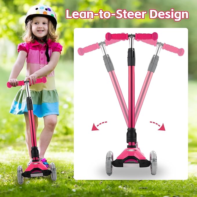3 Wheel Scooter for Kids Ages 6-12,Kids Scooter with Light Up Wheels, Sturdy Deck Design, and 4 Height Adjustable Suitable for Kids Ages 3-12