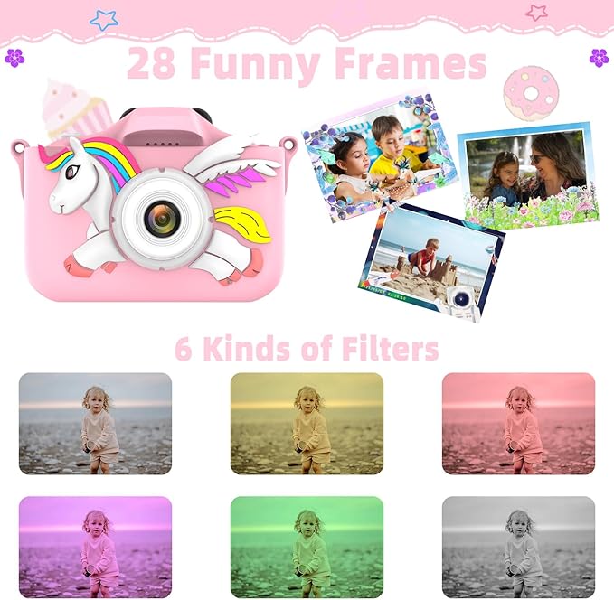 Kids Camera for Girls Boys Toddlers Childrens Age 3-8 Digital Selfie with 64GB Card for Son Daughter Grandson Granddaughter Christmas Birthday Gifts