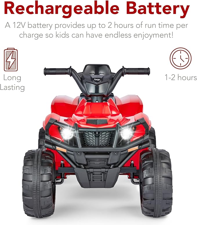 Best Choice Products 12V Kids Ride-On Electric ATV, 4-Wheeler Quad Car Toy w/Bluetooth Audio, 2.4mph Max Speed, Treaded Tires, LED Headlights, Radio - Red