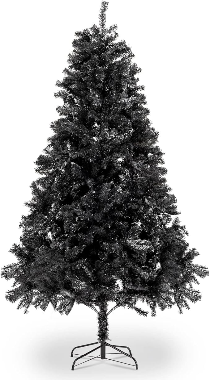 Bonnlo 7ft Unlit Christmas Tree, Artificial Christmas Tree w/1500 Branch Tips, Sturdy Metal Stand, Indoor & Outdoor Xmas Tree for Holiday Decor, Black