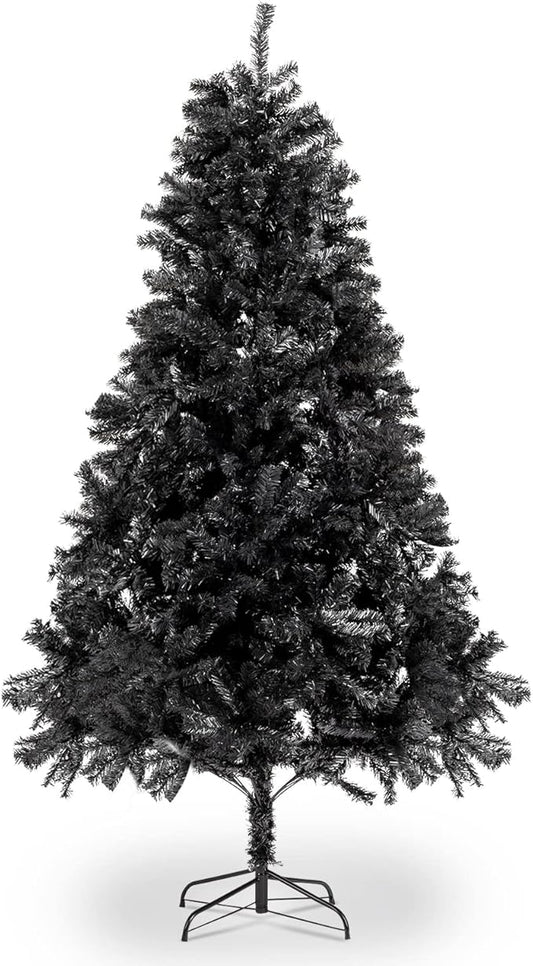 Bonnlo 7ft Unlit Christmas Tree, Artificial Christmas Tree w/1500 Branch Tips, Sturdy Metal Stand, Indoor & Outdoor Xmas Tree for Holiday Decor, Black