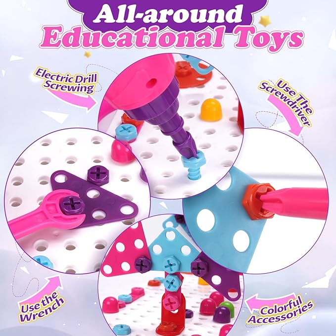 RSPED Magic Montessori Play Toolbox with Electric Drill, Kids Tool Set Real, Toddlers Toys Pretend Play Power Creativity Tools Drill and Screw Construction Kit for Boys Girls