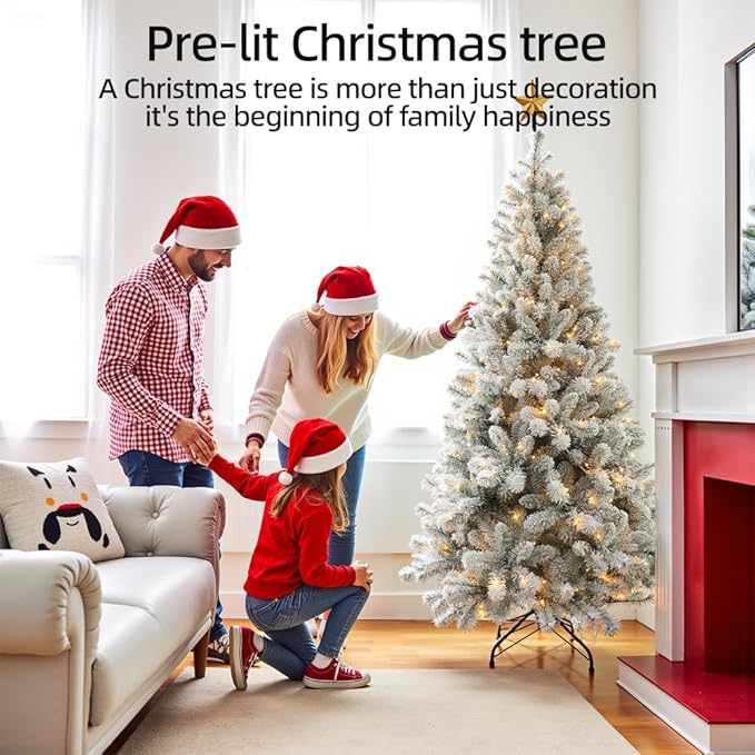 CHILLSUN Pre-Lit Artificial Christmas Tree with Lights 6ft, Holiday Party Decorations Indoor with 874 Branch Tips and 250 Warm Lightsm, Easy Assembly, Metal Reinforced Base