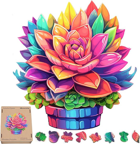 Wooden Puzzle Colorful Flower 500pcs King Size 16.9'' x 16.2'', Luxurious Shaped Wood Puzzle, Beautiful Package, Best Gift for Adults and Kids, Family Game