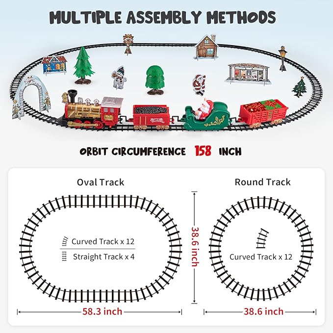 Train Toy for Toddler, Christmas Train Set Around Tree with Light & Sound for Kids, Battery Operated Electric Locomotive Engine, Cake Toppers Stocking Stuffers Gift for Toddlers Boys & Girls Ages 3-5