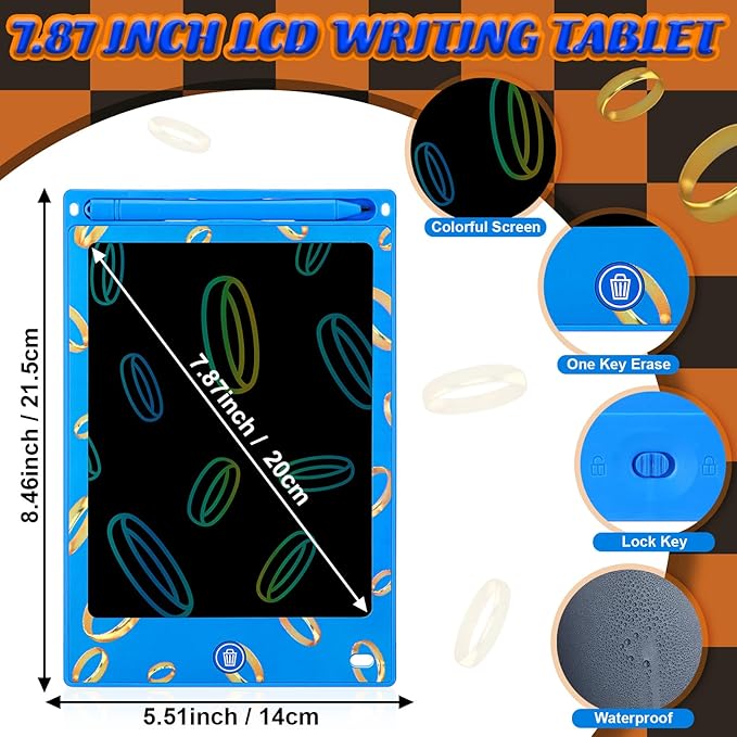 Nezyo 12 Pack Large Kids Party Favors Blue Golden Rings LCD Writing Tablet for Kids 8.5 Inch Drawing Tablet Erasable Reusable Electronic Drawing Pads for Birthday Supplies Gifts Goodie Bags Stuffers