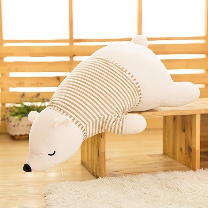 MMTTAO Stuffed Polar Bear Animal Plush Toy 20 Inch Large White Sleeping Bear Animal Stuff Soft Plushies Cute Dolls Collection Huggable Throw Pillow Cushion Gifts for Kids Children Boys Girls, 20Inches
