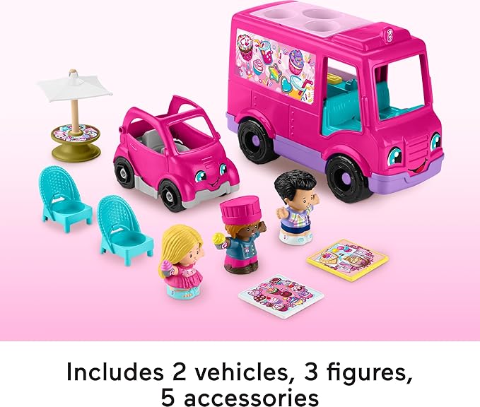 Fisher-Price Little People Barbie Toddler Toy Cupcake Truck Musical Playset with 9 Pieces for Pretend Play Kids Ages 18+ Months