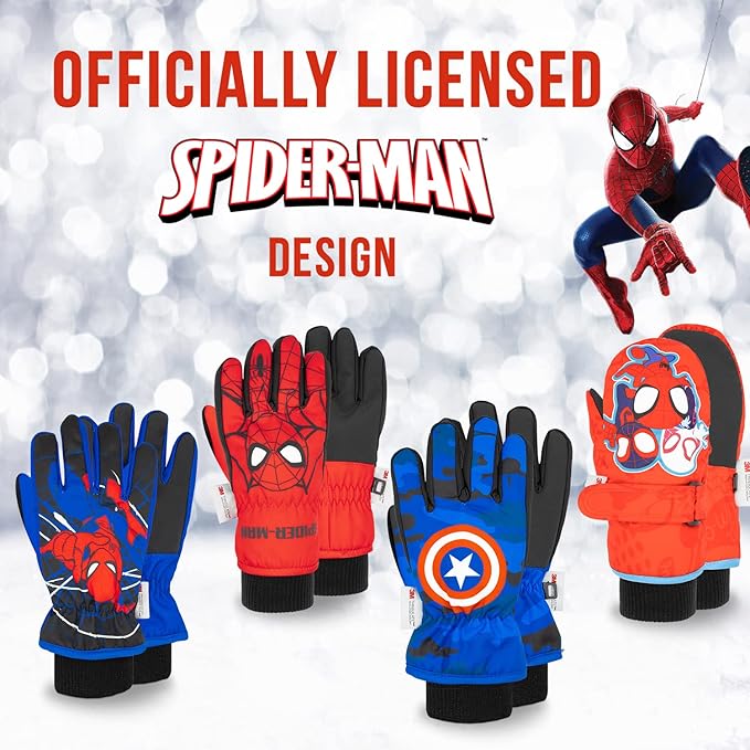 Spiderman Snow Gloves for Kids, Spider Man Toddler Gloves, 3M Thinsulate Waterproof Mittens, Kids Winter gloves