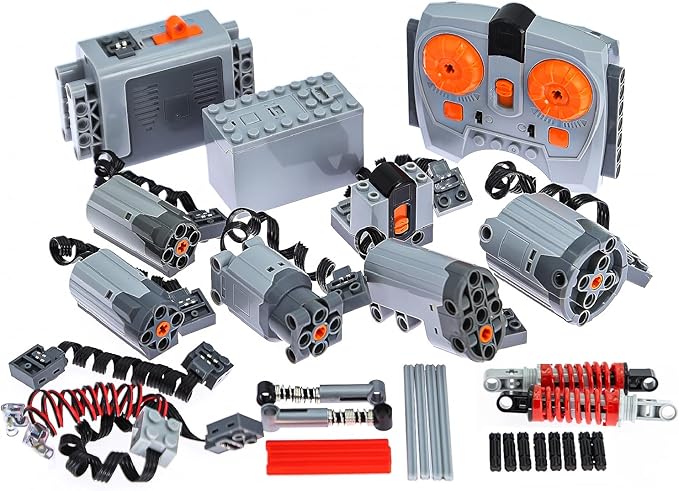 36Pcs Power-Function Set - Compatible with Technic Parts. Includes Battery Box, IR Speed Remote Control, IR Receiver, Motor, Power-Function Light, Extension Wire, Servo Motor, Shock Absorber