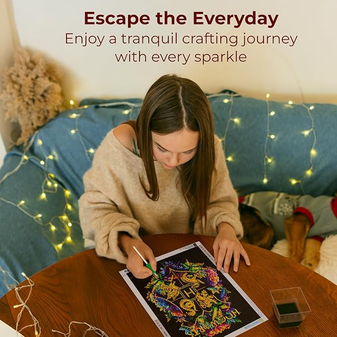 CRAFTHUB Harry Potter Diamond Art – Hogwarts Crest – Fine Oddities – 5D Diamond Painting Kit & Tools – with Big Trays & Light Pens – Officially Licensed Merchandise – 19.7' x 23.6"