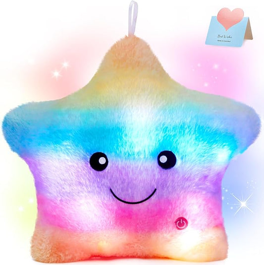 WEWILL 13'' Rainbow Light up Twinkle Star Glowing LED Night Light Plush Toy Pillows Stuffed Animal Birthday Christmas Holiday Valentines Gifts for Toddlers Girls