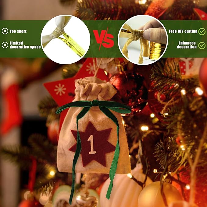 24Pcs Velvet Ribbon 5 x 7 Inch Christmas Ribbon 3/8 Inch Wide Christmas Bows Vintage Velvet Bows for Christmas Tree Dark Green Bows for Christmas Tree Decorations