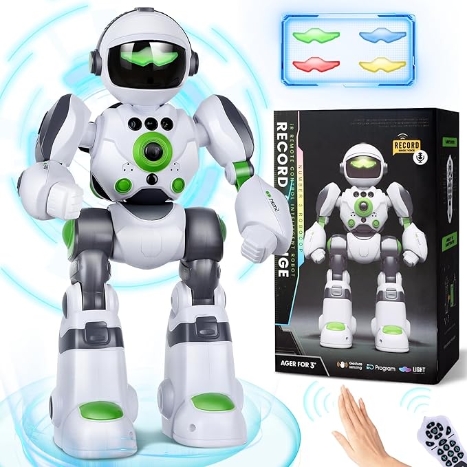 Robot Toys Gift for Kids: Remote Control Robot Programmable with Record Voice Music Dancing Gesture Control, for Toddler Boys and Girls