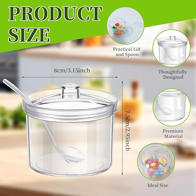 14 Pieces Acrylic Sugar Containers with Lids and Spoons for Countertop, Clear Sugar Holder Dispenser Salt Bowl with 10 Labels for Serving Condiment Candy Coffee Tea Spices Herbs (7.1 oz)