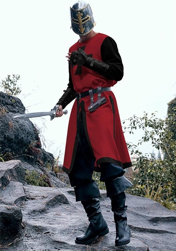 Runcati Mens Medieval Crusader Knights Tunic Renaissance Warrior Templar Cosplay Costumes Tops