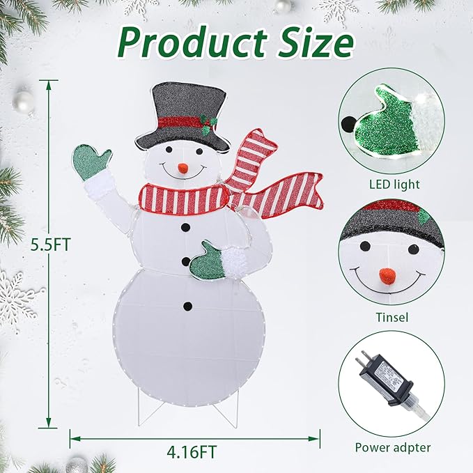 5.5ft Christmas Snowman Lighted Decoration Christmas Lighted Snowman with Scarf Hat Pre-Lit 171 LED Lights Decoration for Xmas Home Pathway Lawn Party Display