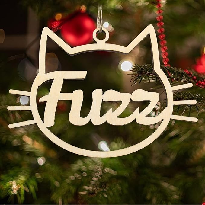 Personalized Dog Cat Paw Ornament Christmas, Custom Pet's Name Ornament, Customized Wooden Cat Face Ornaments for Christmas Tree