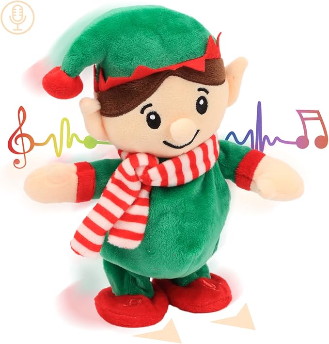 Hopearl Talking Singing Elf Repeats What You Say Walking Electric Interactive Animated Toy Speaking Plush Buddy Gift for Toddlers, Green, 8.5''