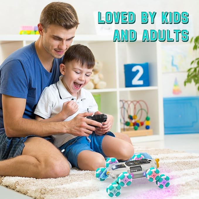 8WD Gesture Sensing Rc Stunt Cars Toys for Kids Age 6-13, Hand Controlled Stunt Car, 2.4Ghz Double-Sided Drift Stunt Car, Xmas Best Gift Ideas for Boys Girl Age 6 7 8 9 10 11 12+ Year (White)