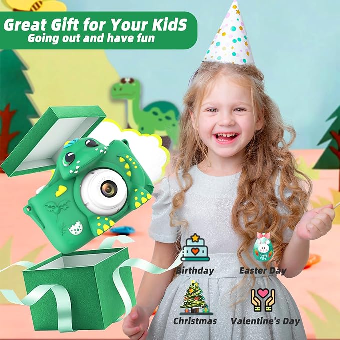 Kids Camera for Girls Boys Toddlers Childrens Age 3-8 Digital Selfie with 64GB Card for Son Daughter Grandson Granddaughter Christmas Birthday Gifts