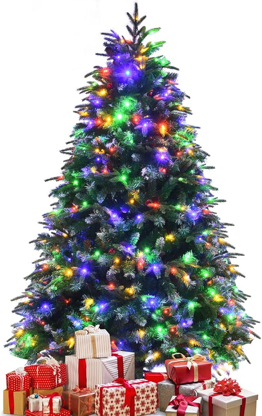 GOFLAME 5ft Pre-Lit Artificial Christmas Tree, Realistic Xmas Tree w/ 581 Branch Tips, 250 Multi-Color LED Lights, 28 Pinecones & Red Berries, Pine Tree w/ 11 Flash Modes for Holiday Decoration