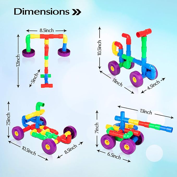 Building Toys for Kids, 128 Piece Construction Blocks for Kids, Tubular Spout Constructor STEM Toy for Toddlers Ages 4+