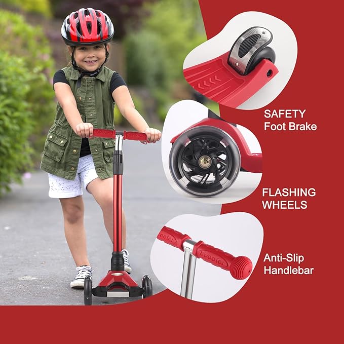 3 Wheel Scooter for Kids Ages 6-12,Kids Scooter with Light Up Wheels, Sturdy Deck Design, and 4 Height Adjustable Suitable for Kids Ages 3-12