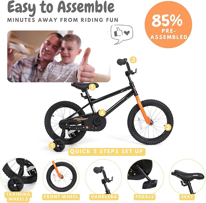 Kid Bike with Training Wheels, BMX 16 inch Bike with Pedals, Toddle Bicycle for 3-5 Year Old Boys Girls, Birthday Gift