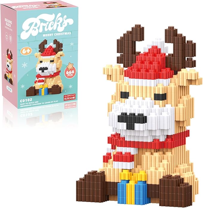Christmas Building Blocks Deer Compatible with Lego Christmas Micro Blocks Stacking New Toys Holiday Present Box New Year Birthday Gifts for Kids 7 8 9 10 11 12 Years Old (Reindeer)