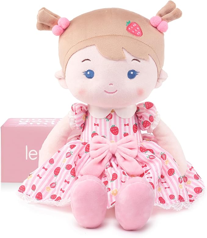 Soft Baby Doll Toys (16''), My First Baby Rag Doll for 1 Year-Old Girl Birthday Gift, Christmas Plush Toys Gift for Toddler Kids Infants-Strawberry-Girl