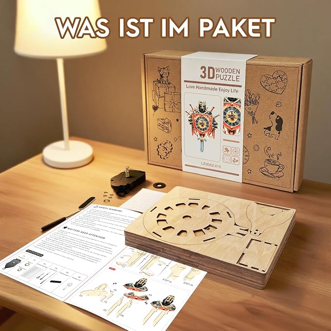 3D Puzzles for Adults Clock-Knight Design Model Kit-Mechanical DIY Pendulum Clock with Roman Numerals-Desk Home Office Decor Personalized Gift for DIY Lovers